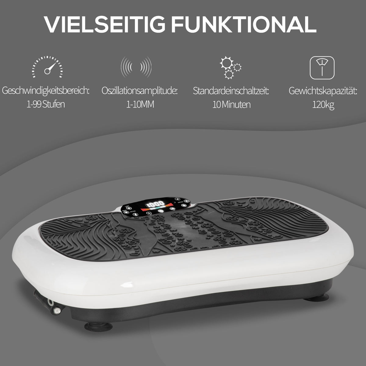 Vibration Plate Fitness Device With 2 Fitness Bands, 99 Vibration Levels, Up To 120 Kg, For Full Body Training, 200W