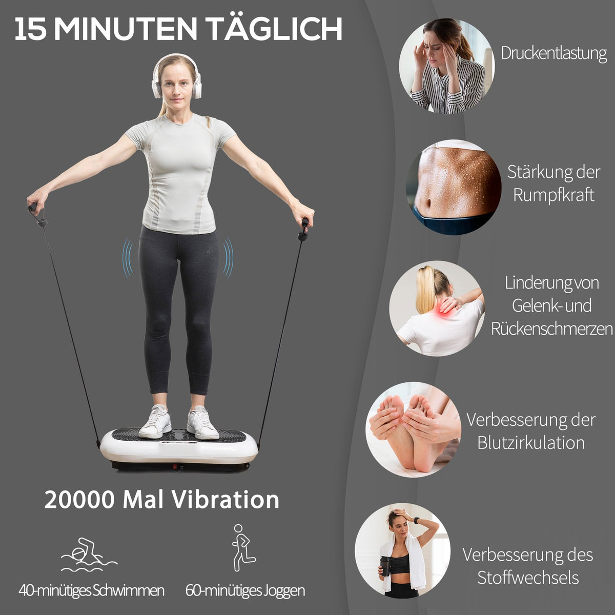 Vibration Plate Fitness Device With 2 Fitness Bands, 99 Vibration Levels, Up To 120 Kg, For Full Body Training, 200W