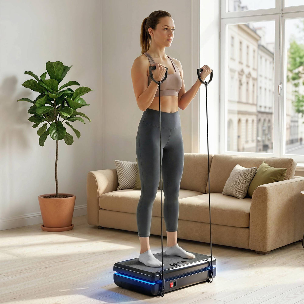 Vibration Plate with 120 Levels, Resistance Bands, LED Display