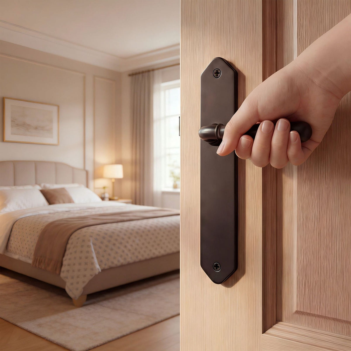 Vintage Black Door Handle Set with Long Backplate