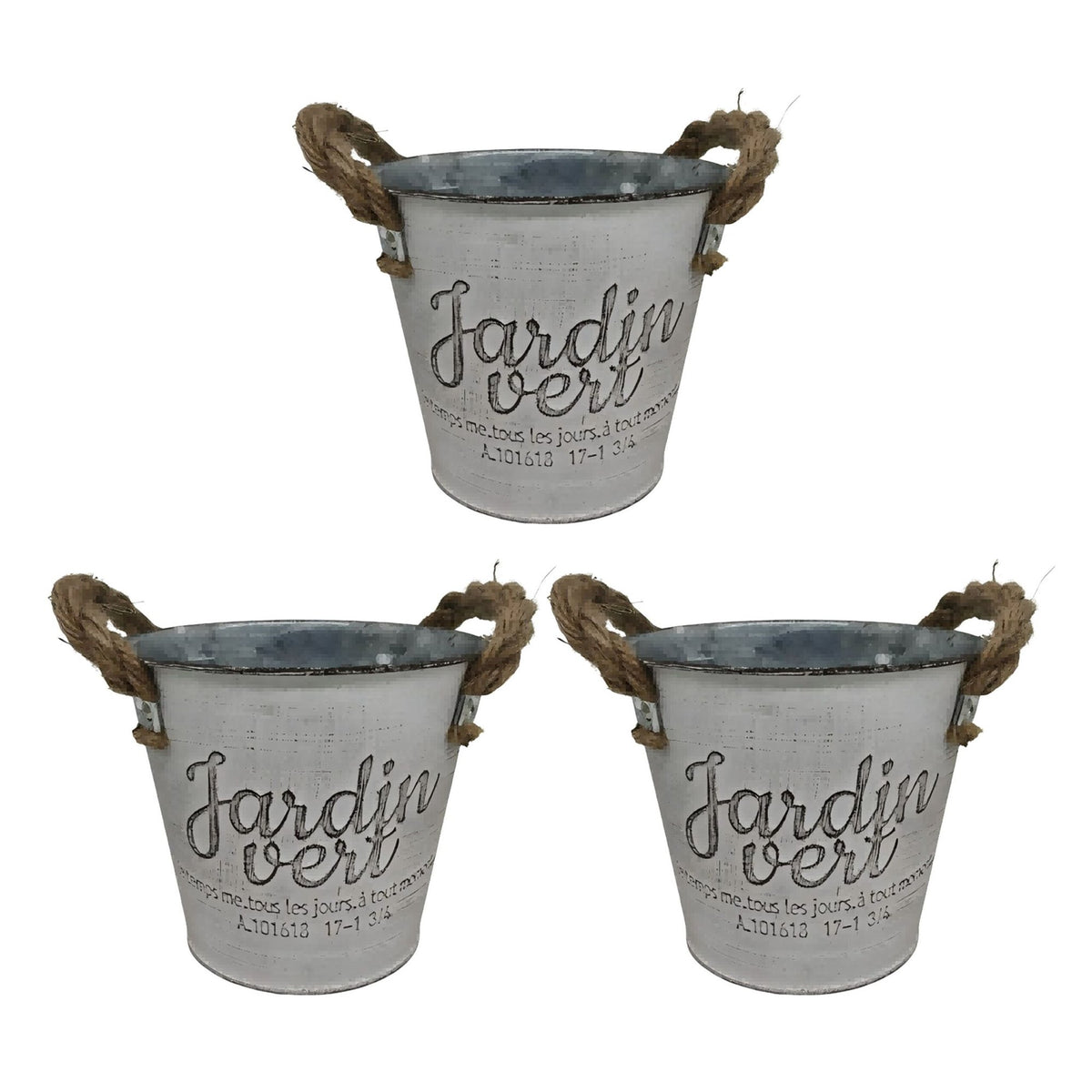 Vintage Metal Planters Set, Rustic Jute Handles, 3-Piece