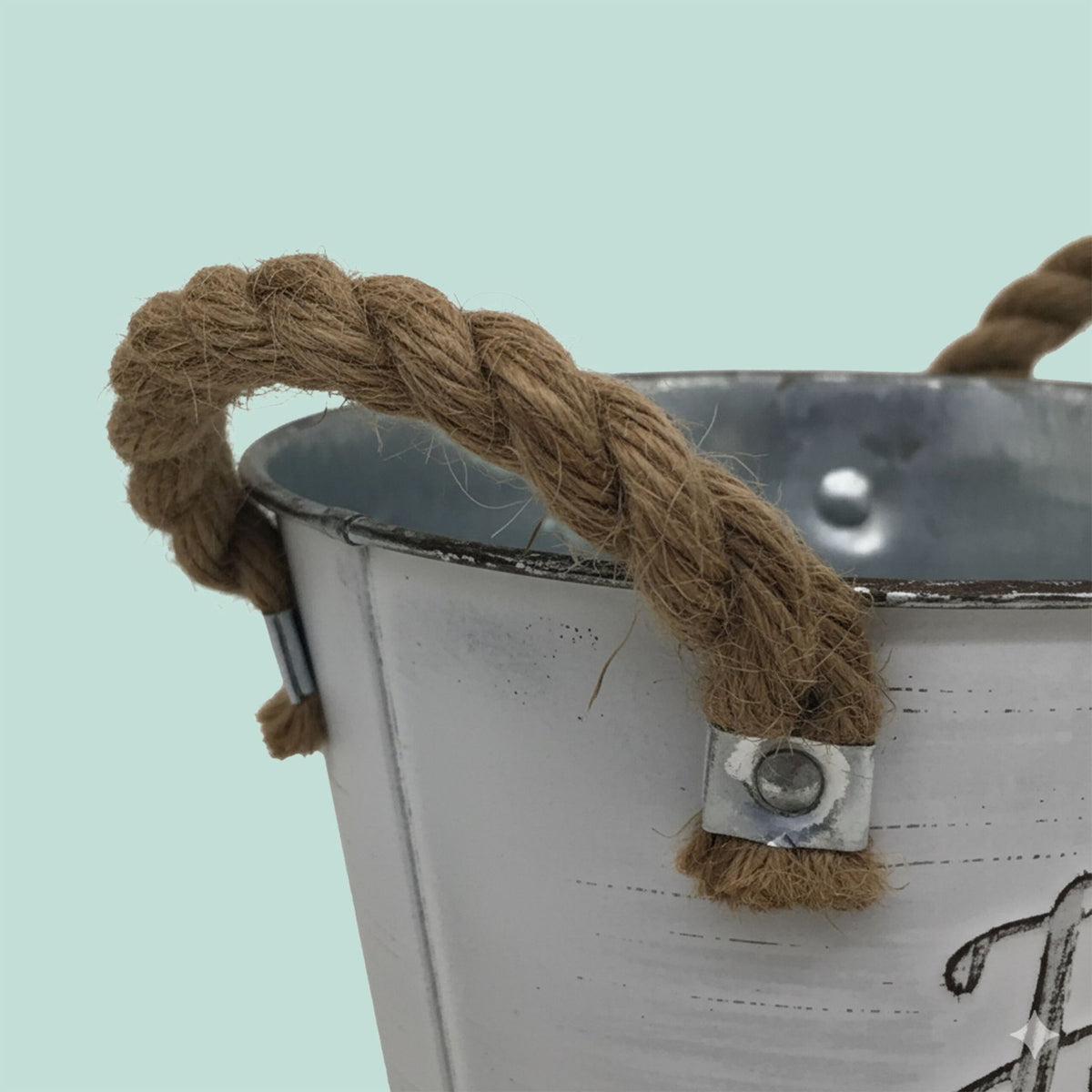 Vintage Metal Planters Set, Rustic Jute Handles, 3-Piece