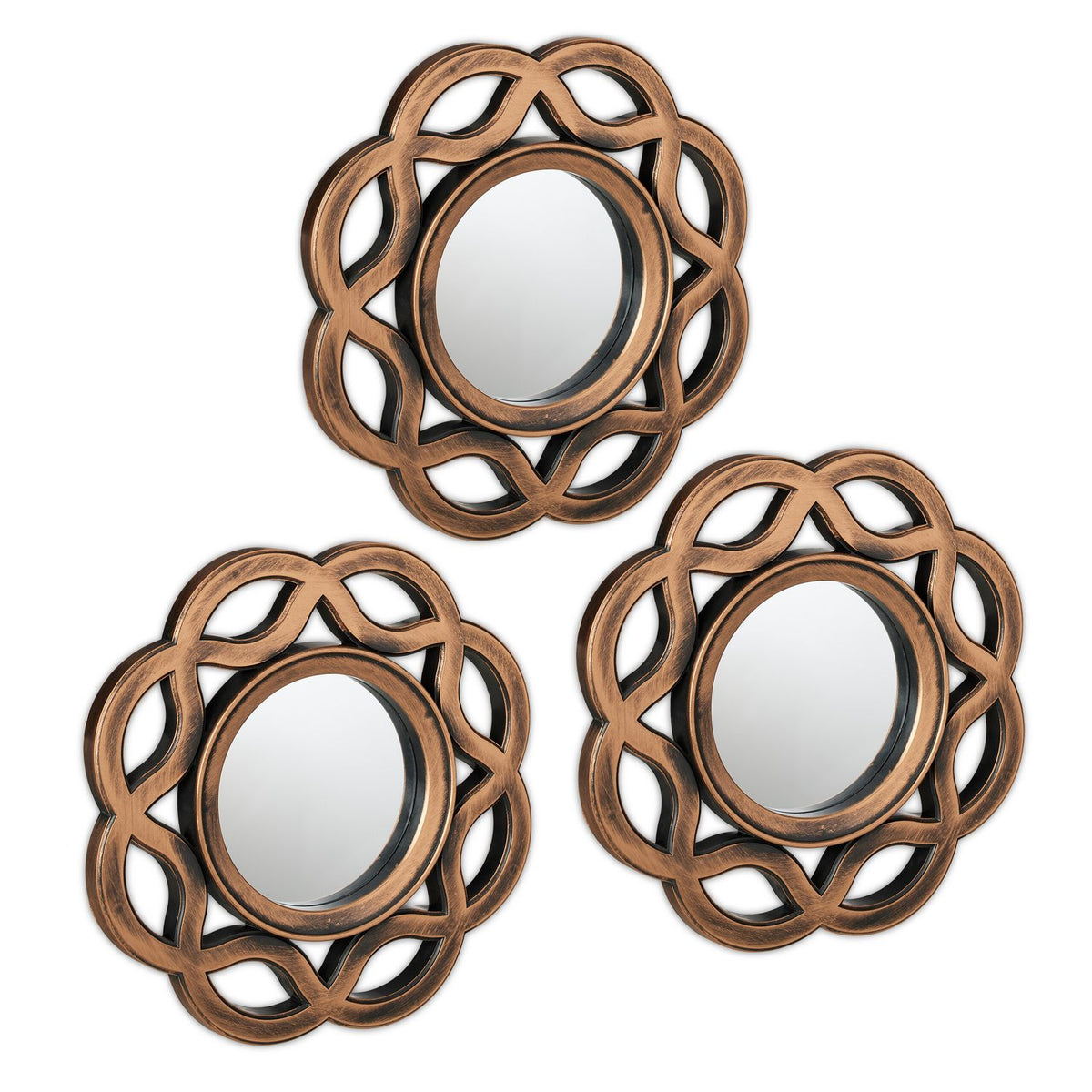 Vintage Style Wall Mirrors Set, 25 cm, Gold & Black