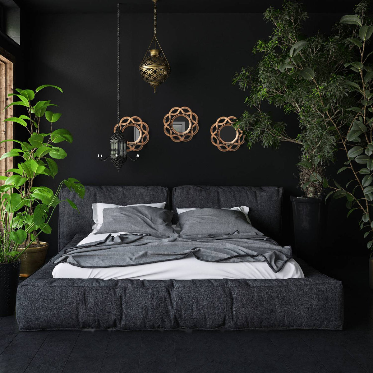 Vintage Style Wall Mirrors Set, 25 cm, Gold & Black