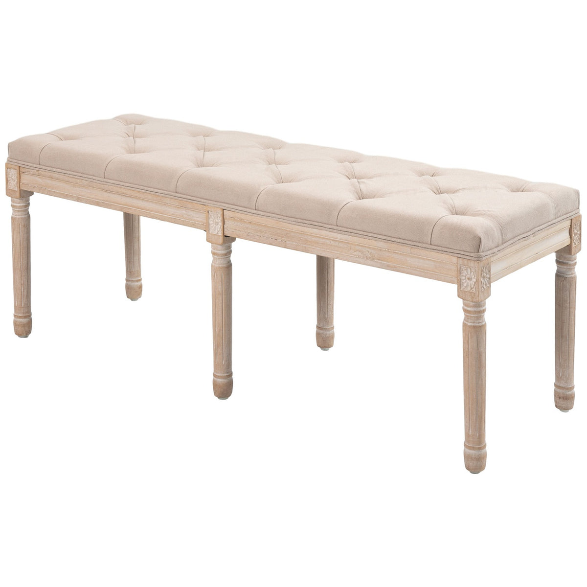 Vintage Upholstered Bench 117X40X48Cm Bench, Bed Bench, Bedroom Bench With Buttons, Linen Look, Up To 120Kg, Beige