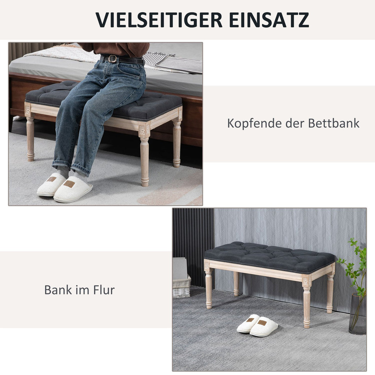 Vintage Upholstered Bench 80X40X43Cm Bench, Bed Bench, Hallway Bench With Buttons, Linen Look, Up To 120Kg, Dark Grey