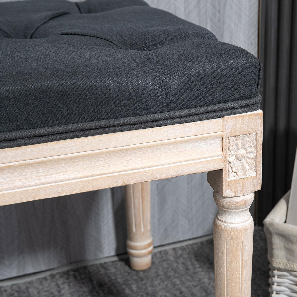 Vintage Upholstered Bench 80X40X43Cm Bench, Bed Bench, Hallway Bench With Buttons, Linen Look, Up To 120Kg, Dark Grey