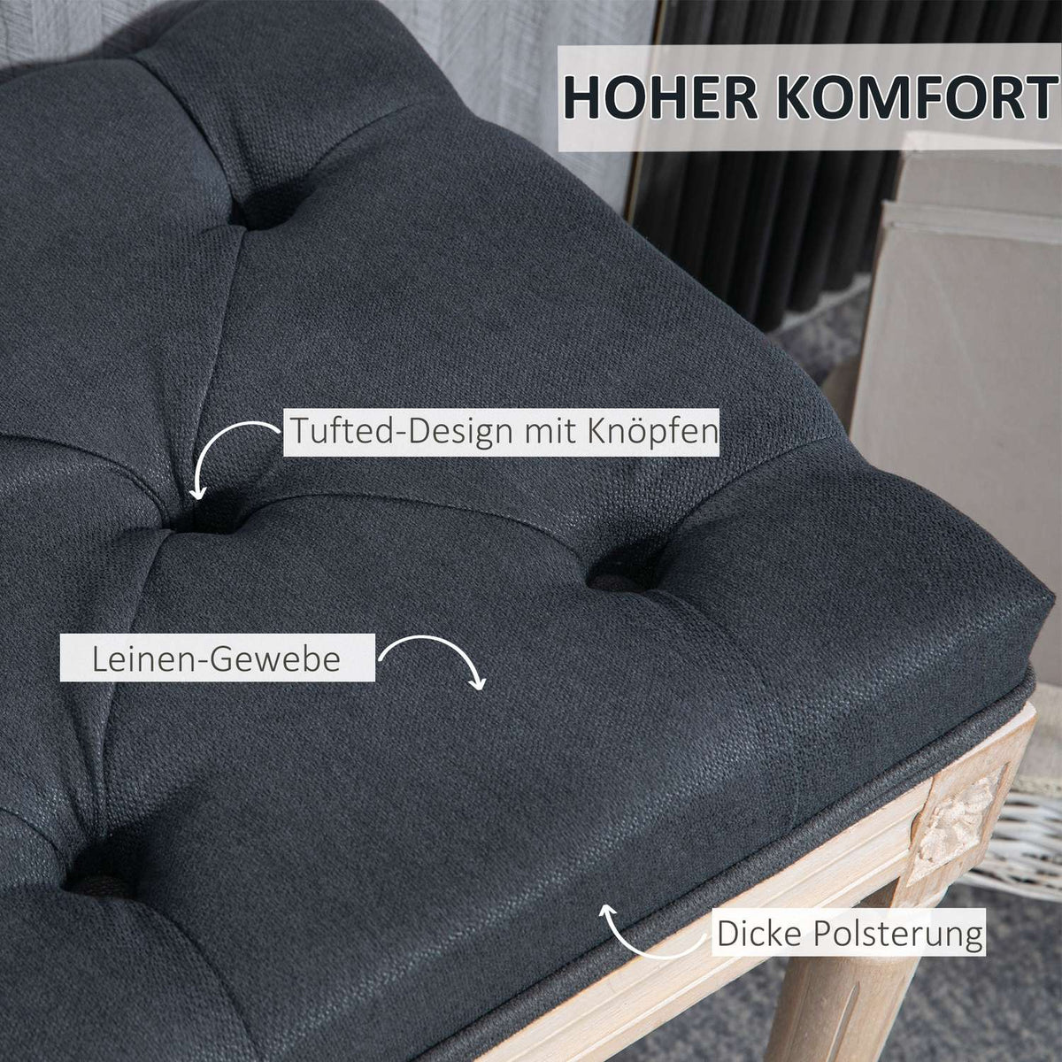 Vintage Upholstered Bench 80X40X43Cm Bench, Bed Bench, Hallway Bench With Buttons, Linen Look, Up To 120Kg, Dark Grey