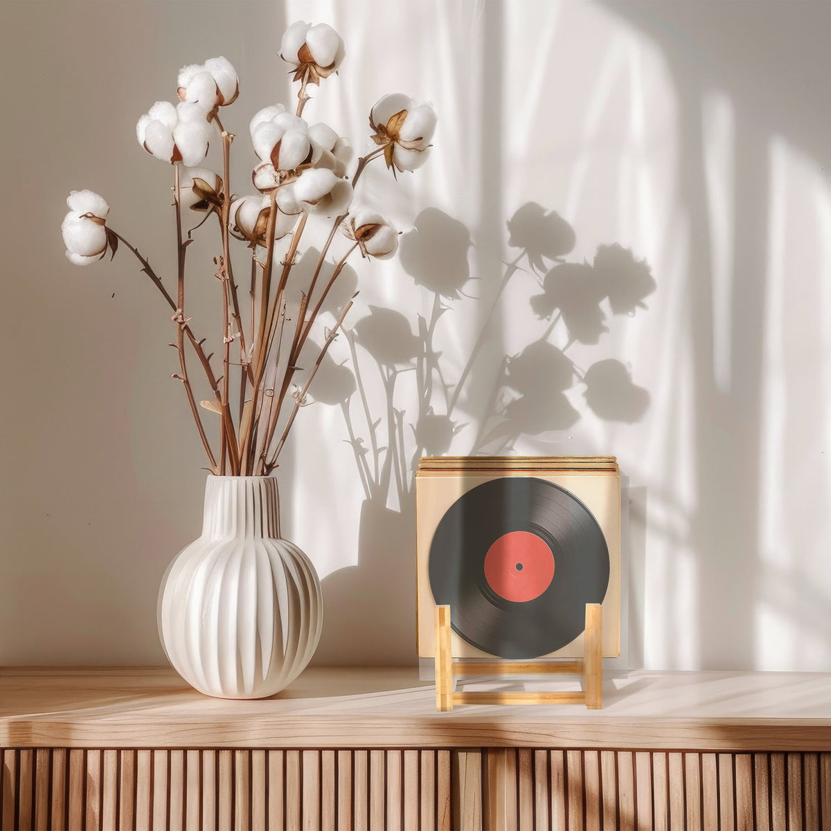 Vinyl Record Holder, Bamboo Stand for 50 LPs