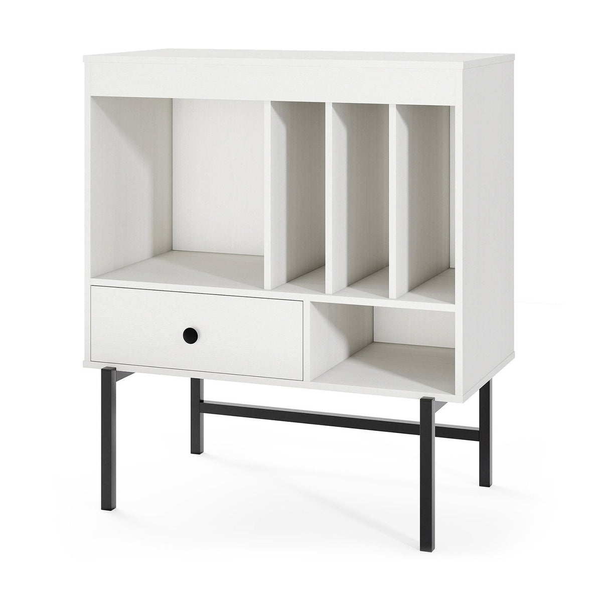 Vinyl Record Player Stand with Storage, White, 70x36x80 cm