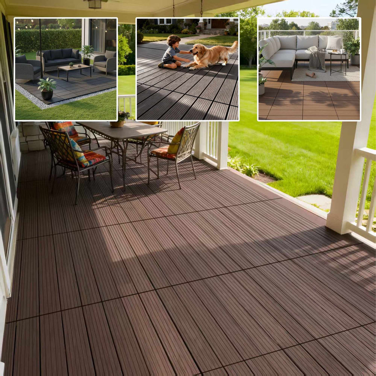 WPC Interlocking Floor Tiles 60x30 cm, Non-Slip, Weatherproof