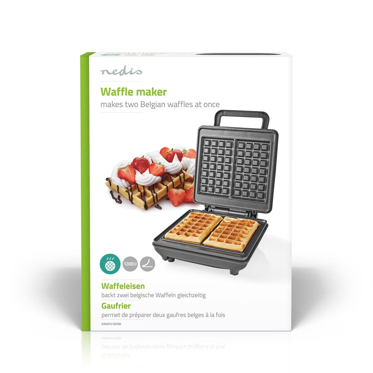 Waffle Iron | Belgian Waffles | 22 x 12.5 cm | 1200 W | Automatic temperature control | ABS / Aluminium