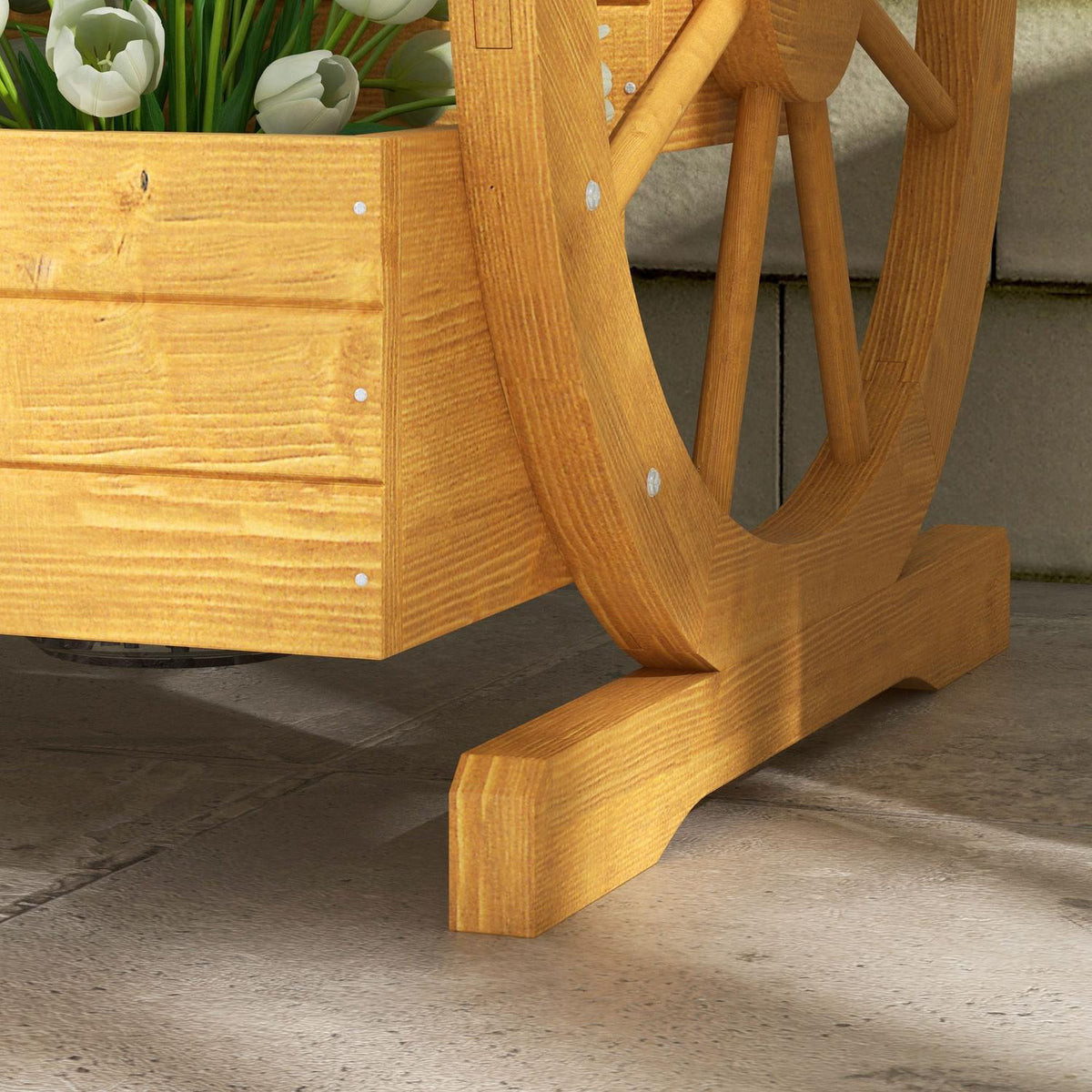 Wagon Wheel Flower Box 61 x 62 x 57 cm Weather Resistant Water Repellent 3 Tier Drainage Holes Fir Wood Teak