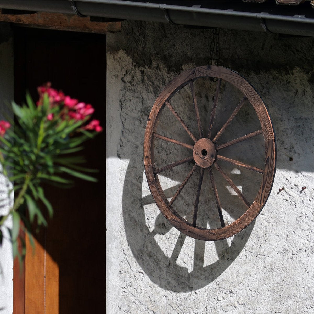 Wagon wheel wooden wheel decorative wagon with sheet iron brown 76x76x3.5 cm