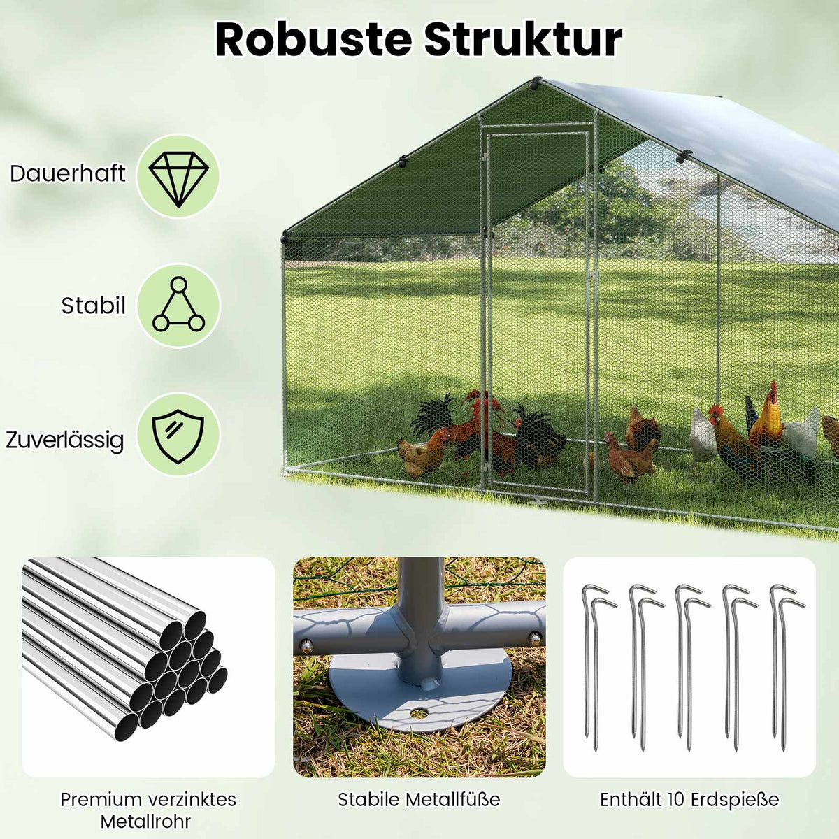 Walk-In Chicken Coop with Roof, Lockable Door, 300x170x190 cm