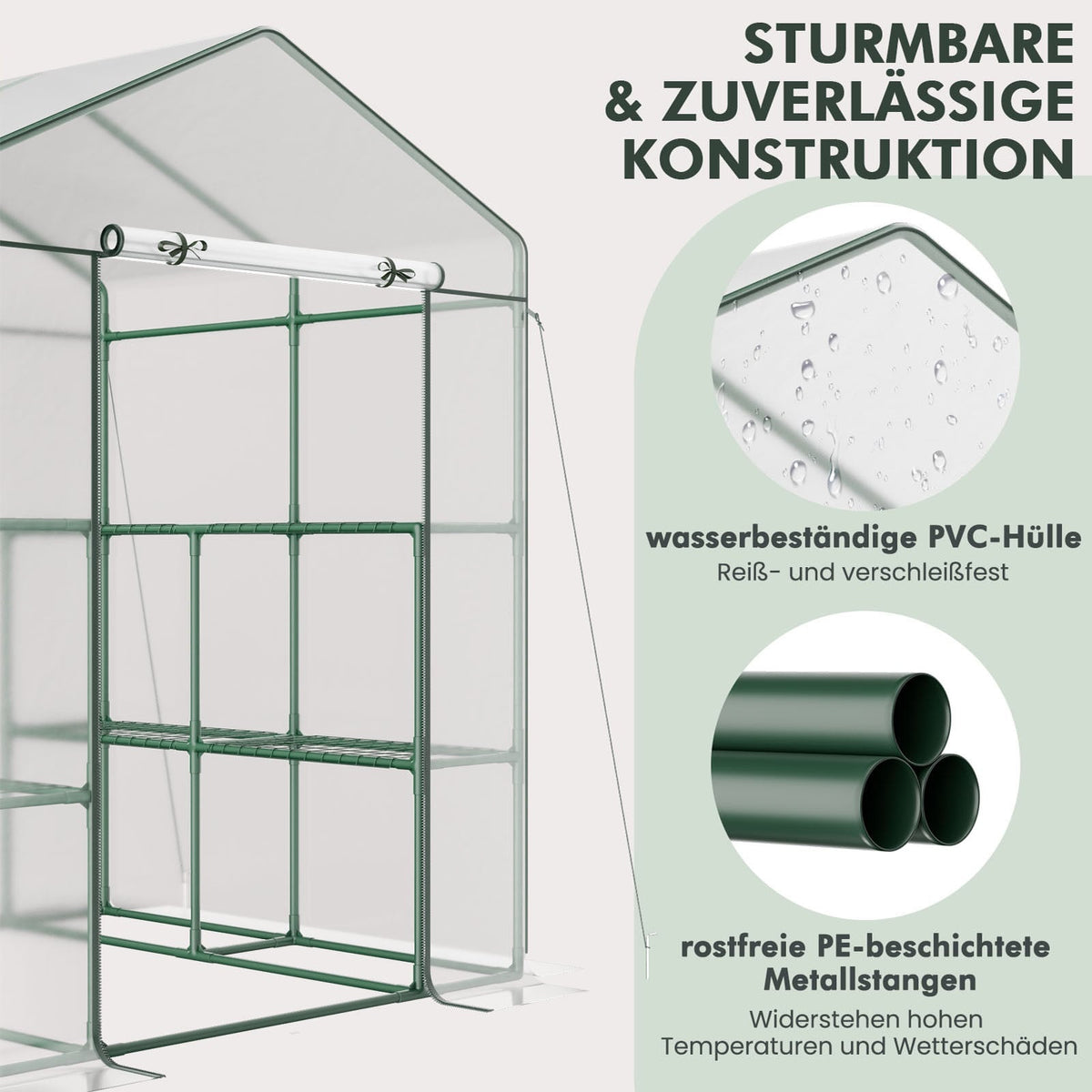 Walk-In Greenhouse with 8 Shelves, PVC Cover, 139x144x195 cm