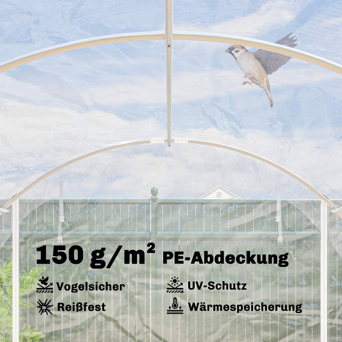 Walk-In Polytunnel Greenhouse, Steel Frame, UV PE Cover