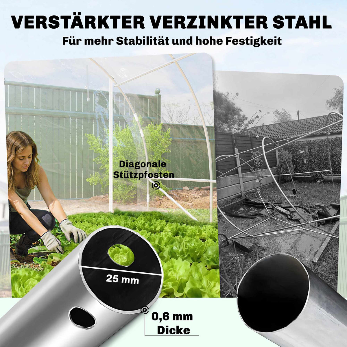 Walk-In Polytunnel Greenhouse, Steel Frame, UV PE Cover