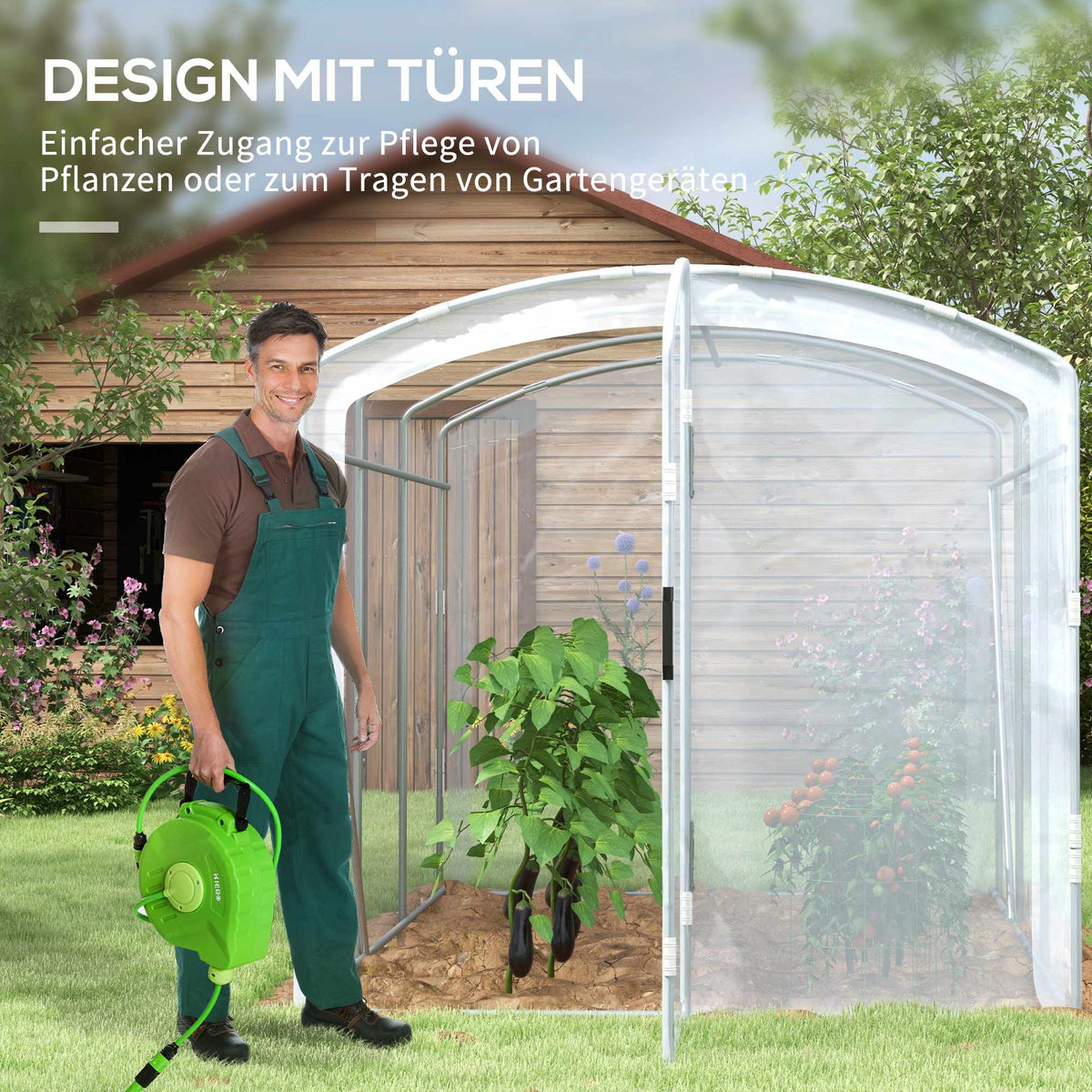 Walk-In Tunnel Greenhouse, Transparent Cover, 3x2x2m