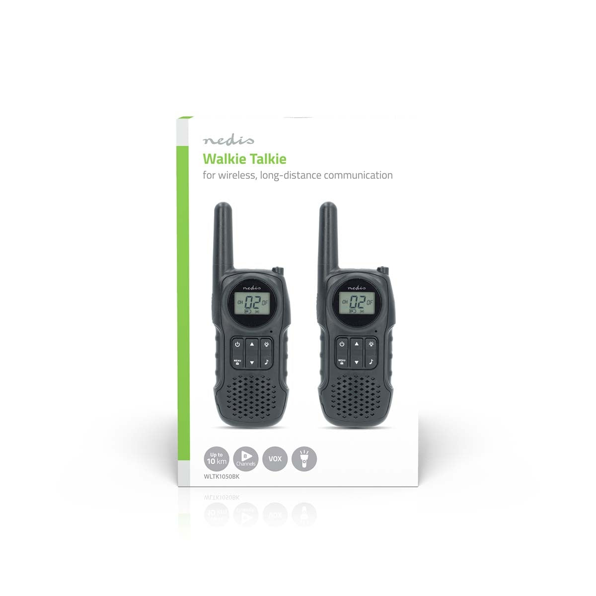 Walkie-Talkie Set | 2 Handsets | Up to 10 km | Frequency channels: 8 | PTT / VOX | up to 3 Hours | Headphone output | Black