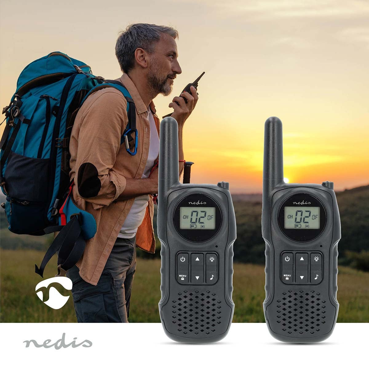 Walkie-Talkie Set | 2 Handsets | Up to 10 km | Frequency channels: 8 | PTT / VOX | up to 3 Hours | Headphone output | Black