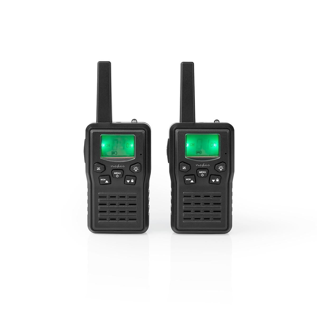 Walkie Talkie Set | 2 handsets | Up to 10 km | Frequency channels: 8 | PTT / VOX | Up to 6 hours | Charging base included | Headphone jack | Black