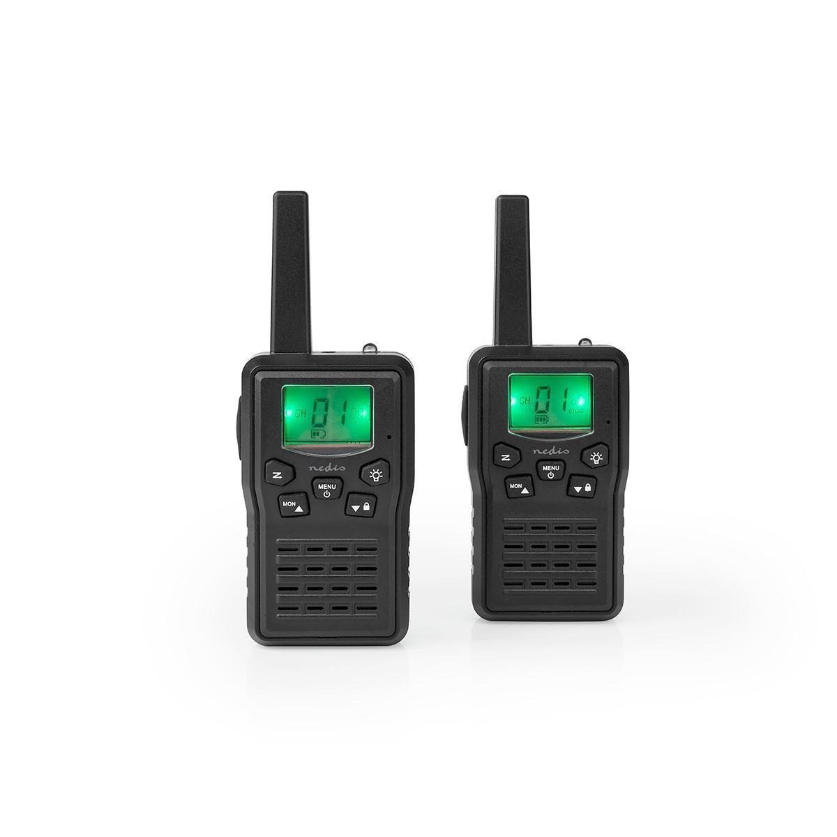 Walkie Talkie Set | 2 handsets | Up to 10 km | Frequency channels: 8 | PTT / VOX | Up to 6 hours | Charging base included | Headphone jack | Black