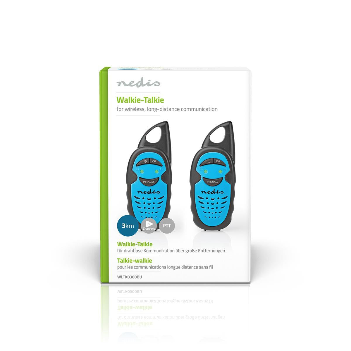 Walkie Talkie Set | 2 handsets | Up to 3 km | Frequency channels: 3 | PTT | Up to 3 hours | Blue / Black