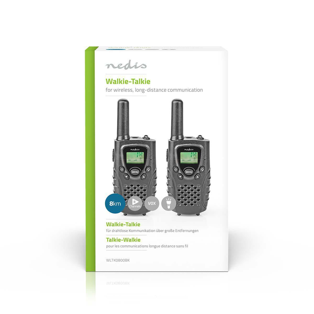 Walkie Talkie Set | 2 handsets | Up to 8 km | Frequency channels: 8 | PTT / VOX | Up to 2.5 hours | Headphone jack | Black