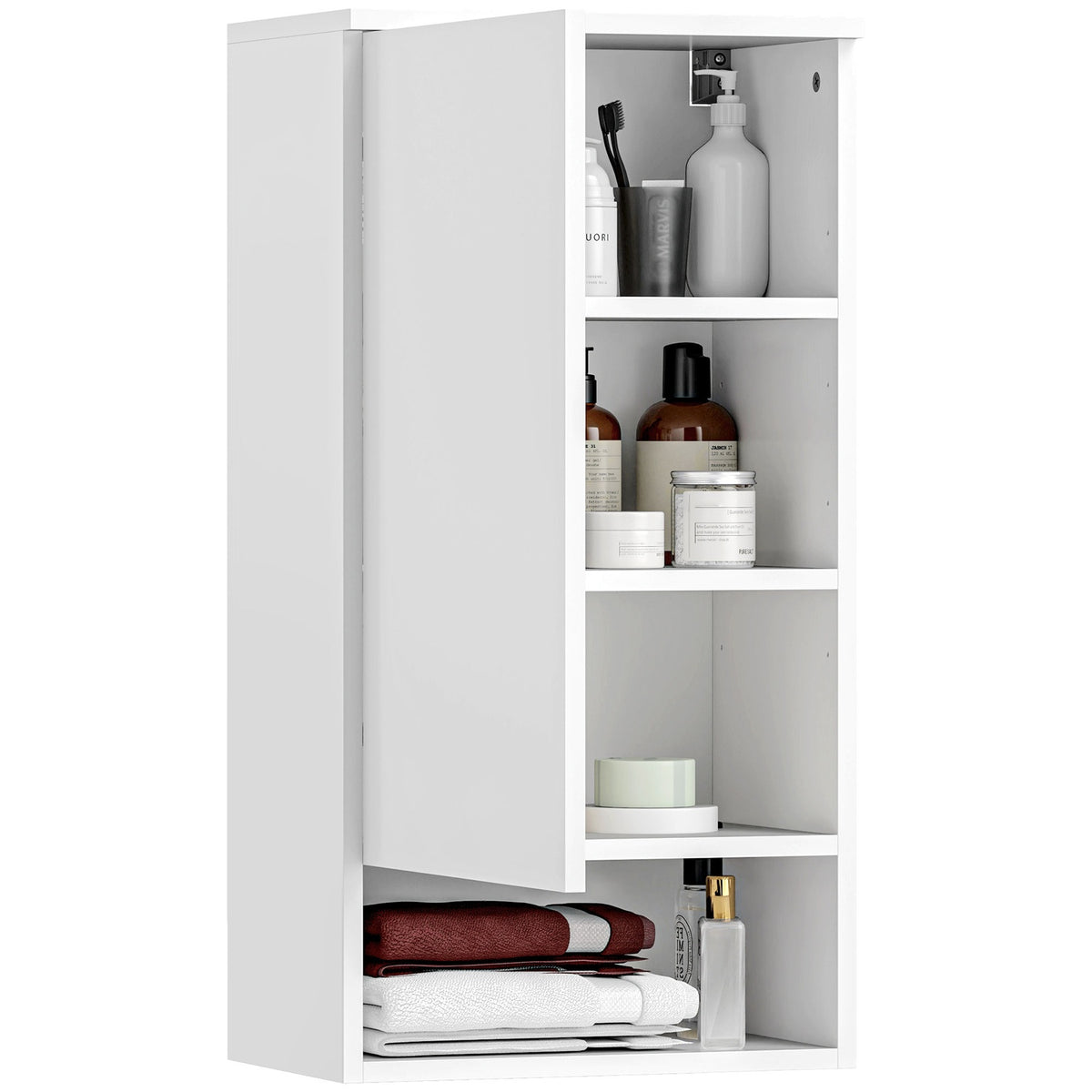 Wall Cabinet Wall Cabinet with Doors, Bathroom Cabinet, Kitchen Cabinet with Adjustable Shelves, Open Compartment, Medicine Cabinet Wall Mounted White 40 x 27 x 77 cm