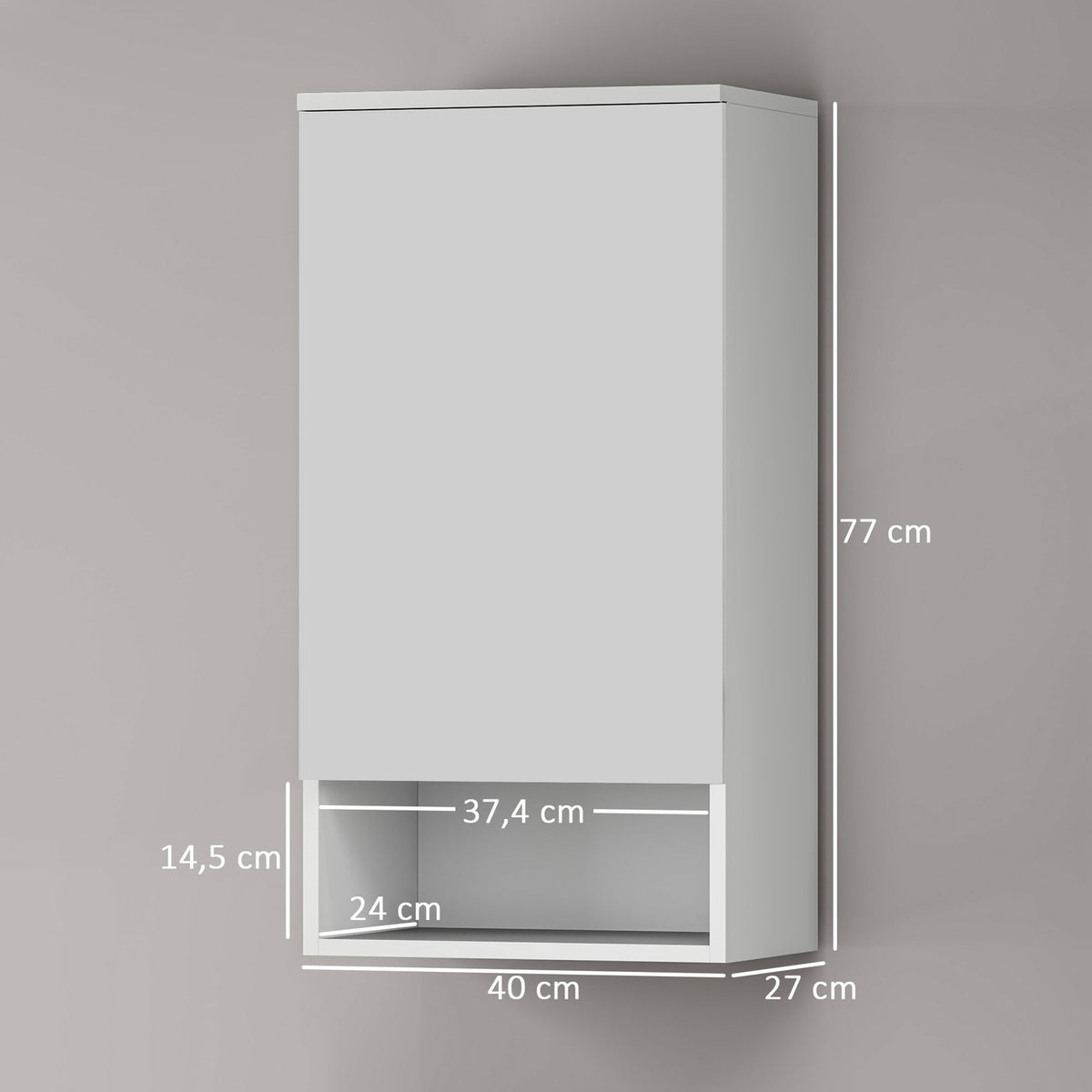 Wall Cabinet Wall Cabinet with Doors, Bathroom Cabinet, Kitchen Cabinet with Adjustable Shelves, Open Compartment, Medicine Cabinet Wall Mounted White 40 x 27 x 77 cm