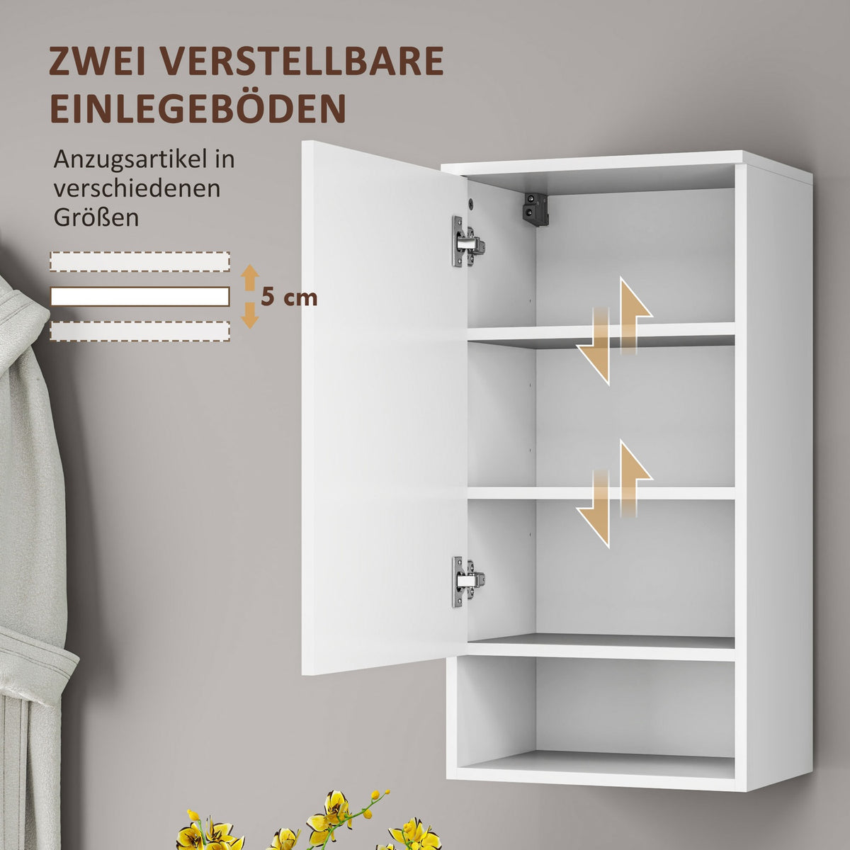 Wall Cabinet Wall Cabinet with Doors, Bathroom Cabinet, Kitchen Cabinet with Adjustable Shelves, Open Compartment, Medicine Cabinet Wall Mounted White 40 x 27 x 77 cm