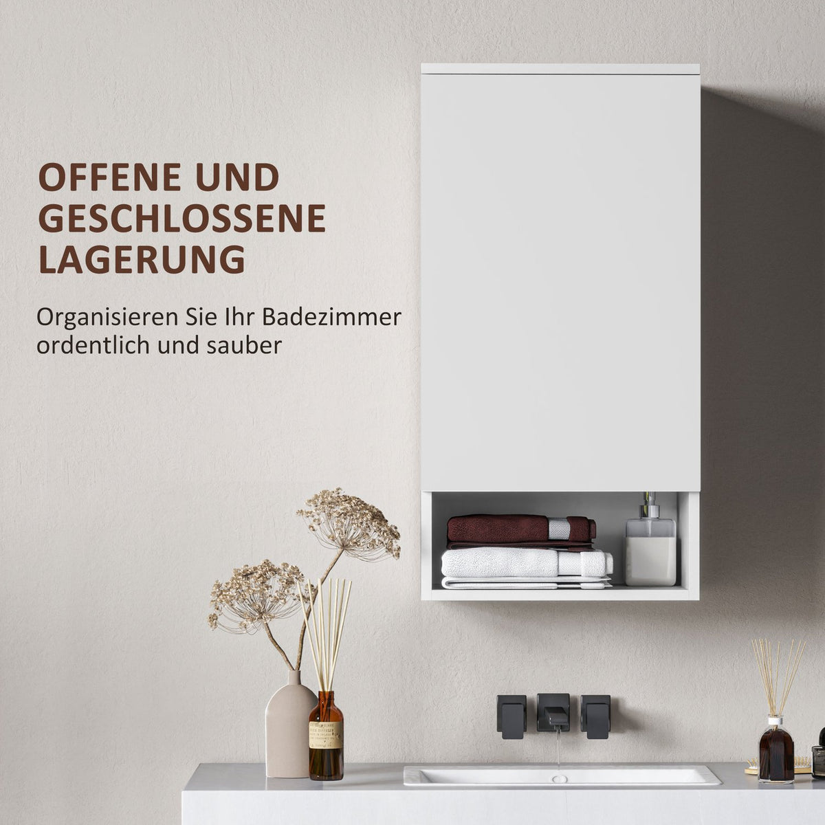 Wall Cabinet Wall Cabinet with Doors, Bathroom Cabinet, Kitchen Cabinet with Adjustable Shelves, Open Compartment, Medicine Cabinet Wall Mounted White 40 x 27 x 77 cm