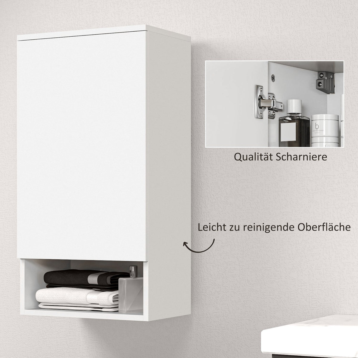 Wall Cabinet Wall Cabinet with Doors, Bathroom Cabinet, Kitchen Cabinet with Adjustable Shelves, Open Compartment, Medicine Cabinet Wall Mounted White 40 x 27 x 77 cm
