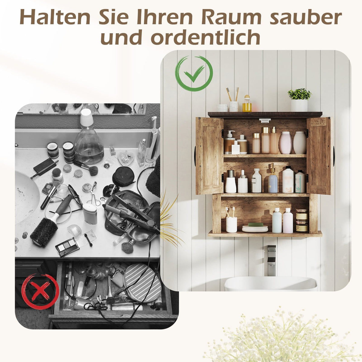 Wall Cabinet with Adjustable Shelves & Open Storage