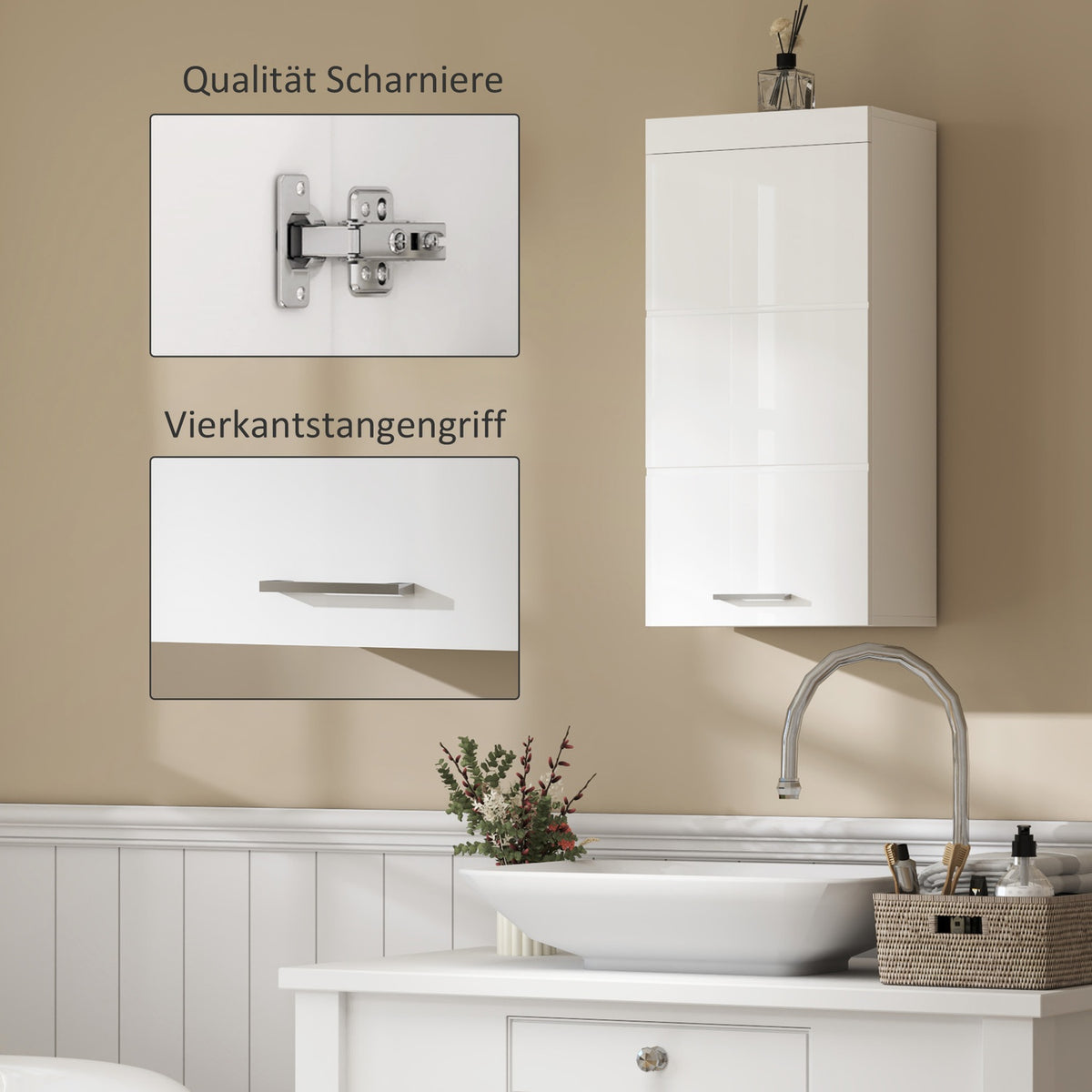 Wall Cabinet with Door, Bathroom Cabinet, Kitchen Cabinet with 2 Levels, Wall Mounted Medicine Cabinet White 37.2 x 24.5 x 76.8 cm