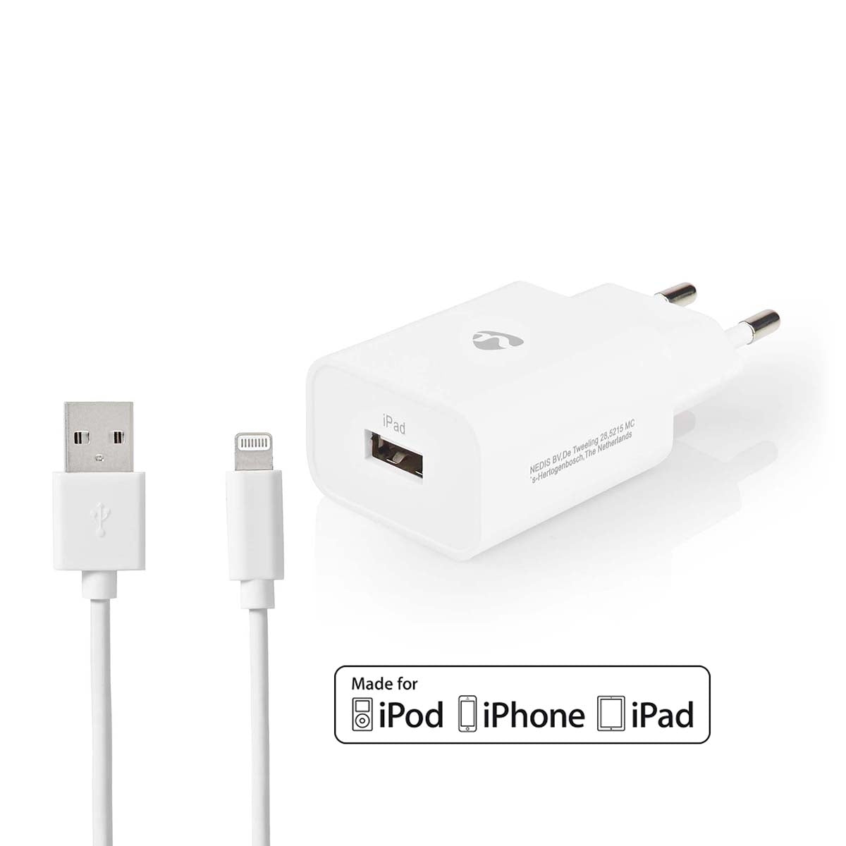 Wall Charger | 12 W| Fast charging function | 1x 2.4 A A | Number of outputs: 1 | USB-A | Lightning 8-Pin (Loose) Cable | 1.00 m | Single Voltage Output