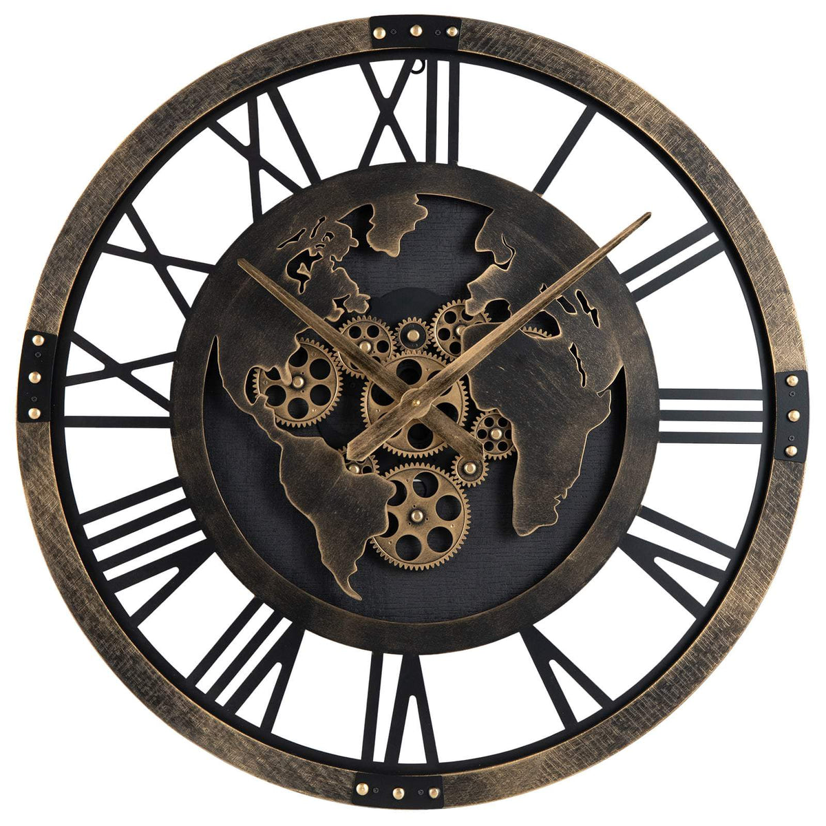 Wall Clock, 27-Inch Gear World Map, Non-Ticking Quartz