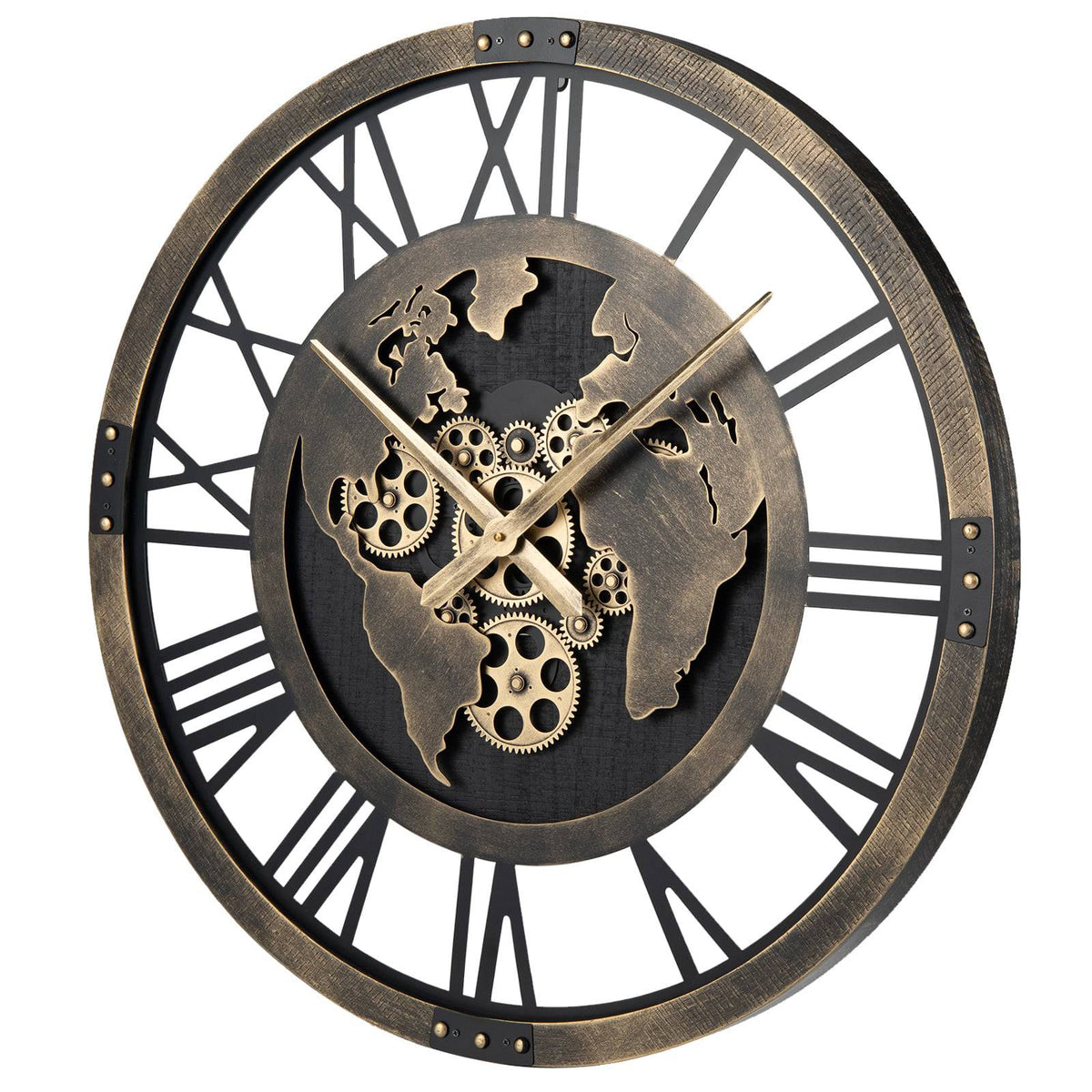 Wall Clock, 27-Inch Gear World Map, Non-Ticking Quartz