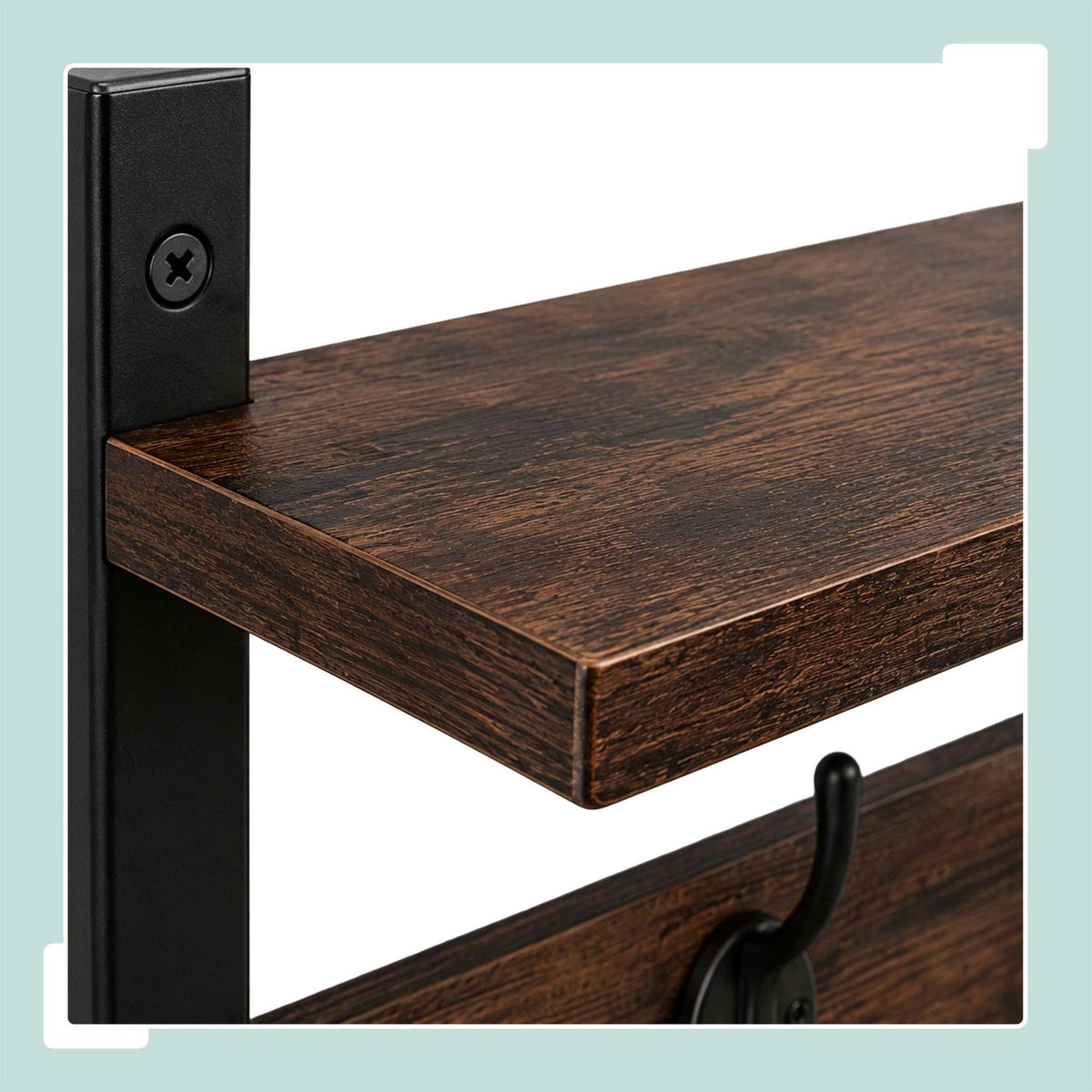 Wall Coat Rack Set of 2, Brown MDF and Iron