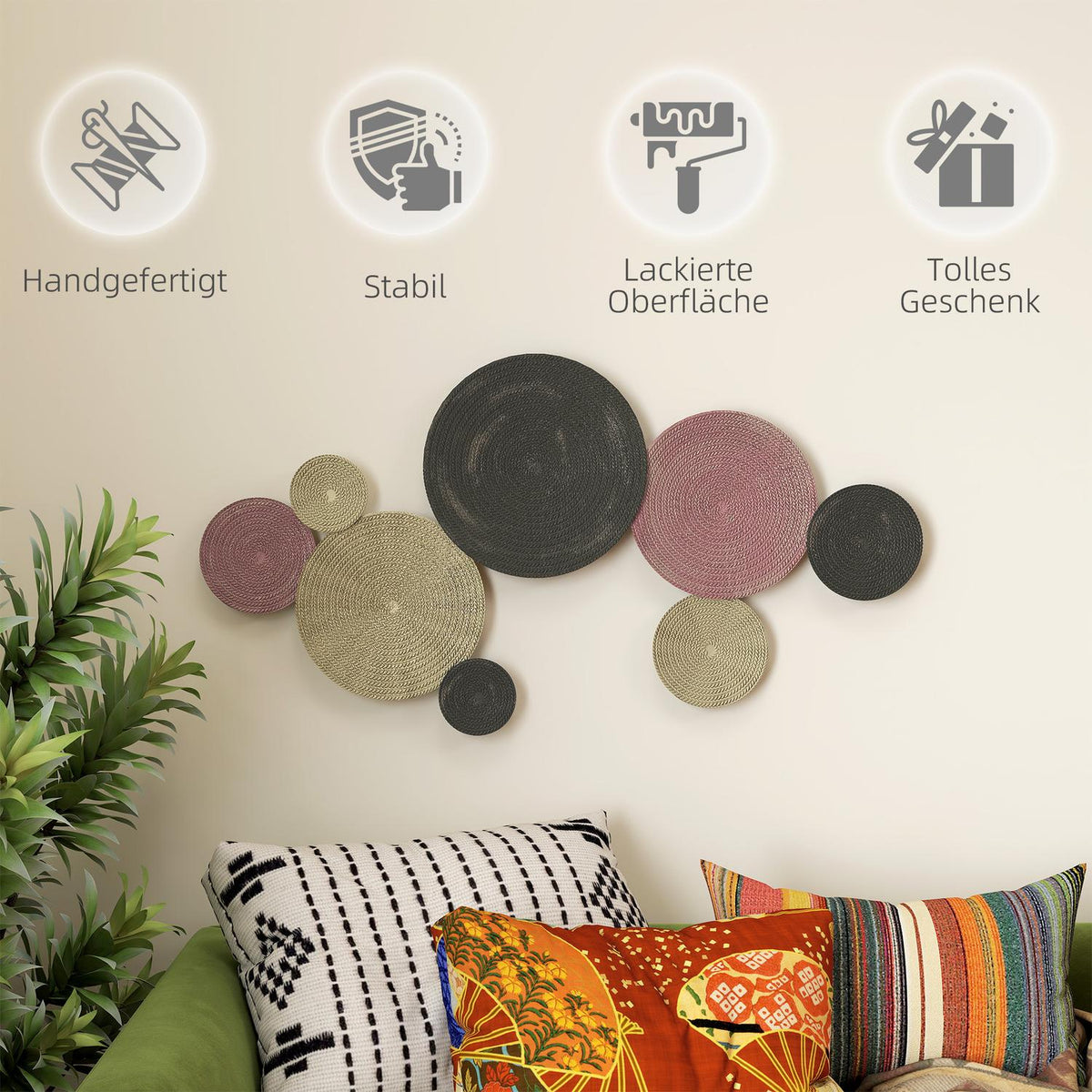 Wall Decor Set, 8 Metal Discs, Multicolor