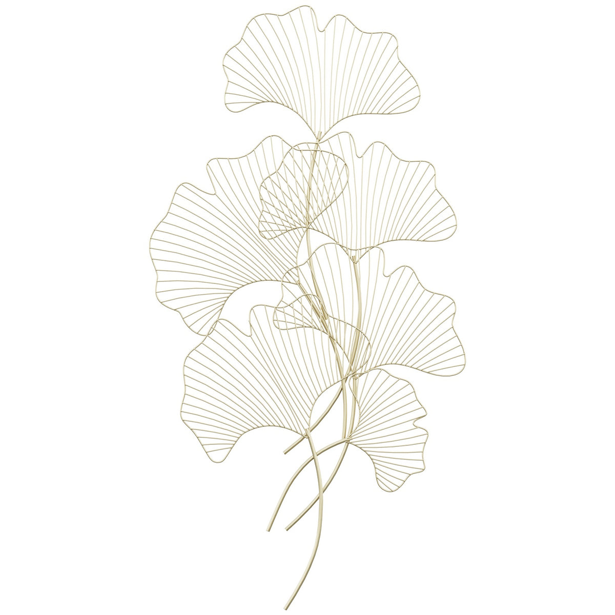 Wall Decoration Metal 3D Modern Ginko Leaves Wall Picture, Wall Hanging For Bedroom & Dining Room, Gold, 51X3.5X94.5Cm