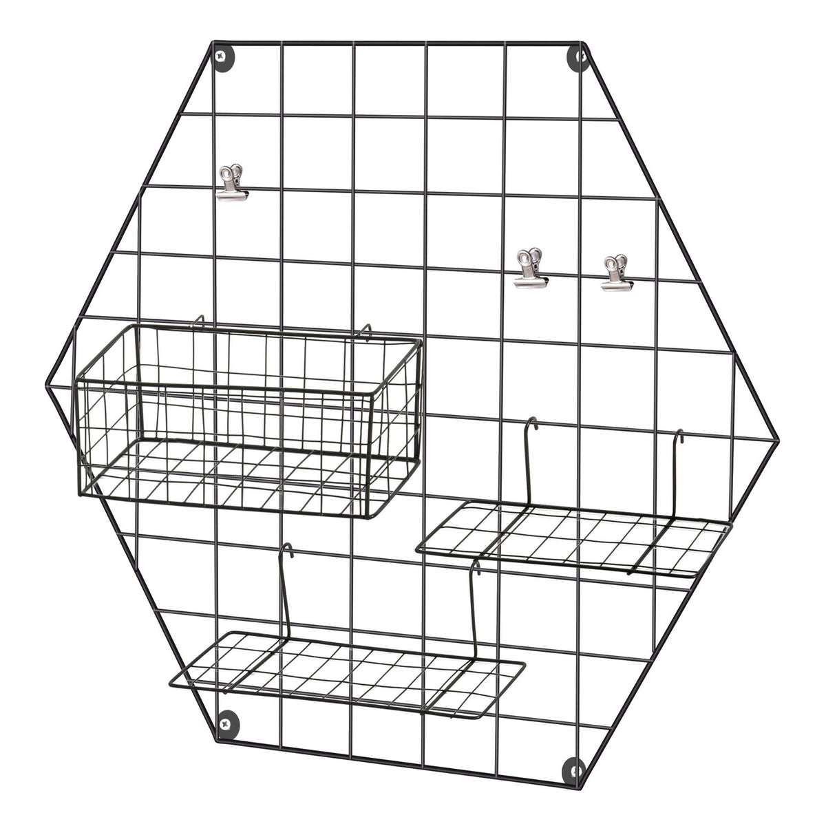 Wall Grid Wall Decor Diy Picture Shelf, Metal, Black, 50X44X8Cm, For Photos & Notes