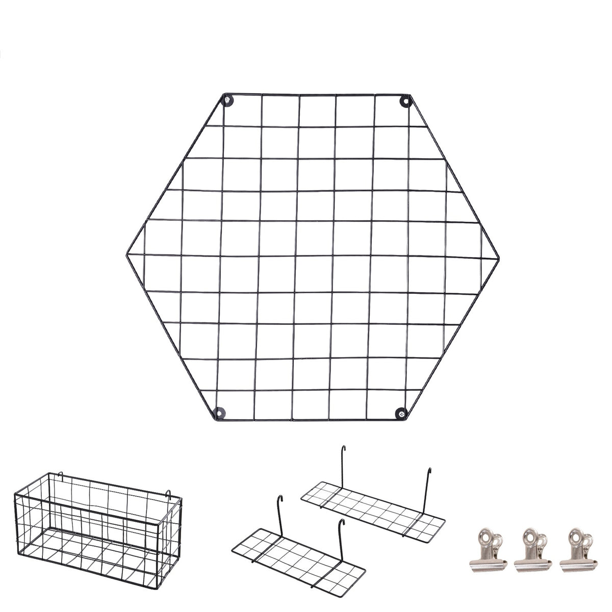 Wall Grid Wall Decor Diy Picture Shelf, Metal, Black, 50X44X8Cm, For Photos & Notes