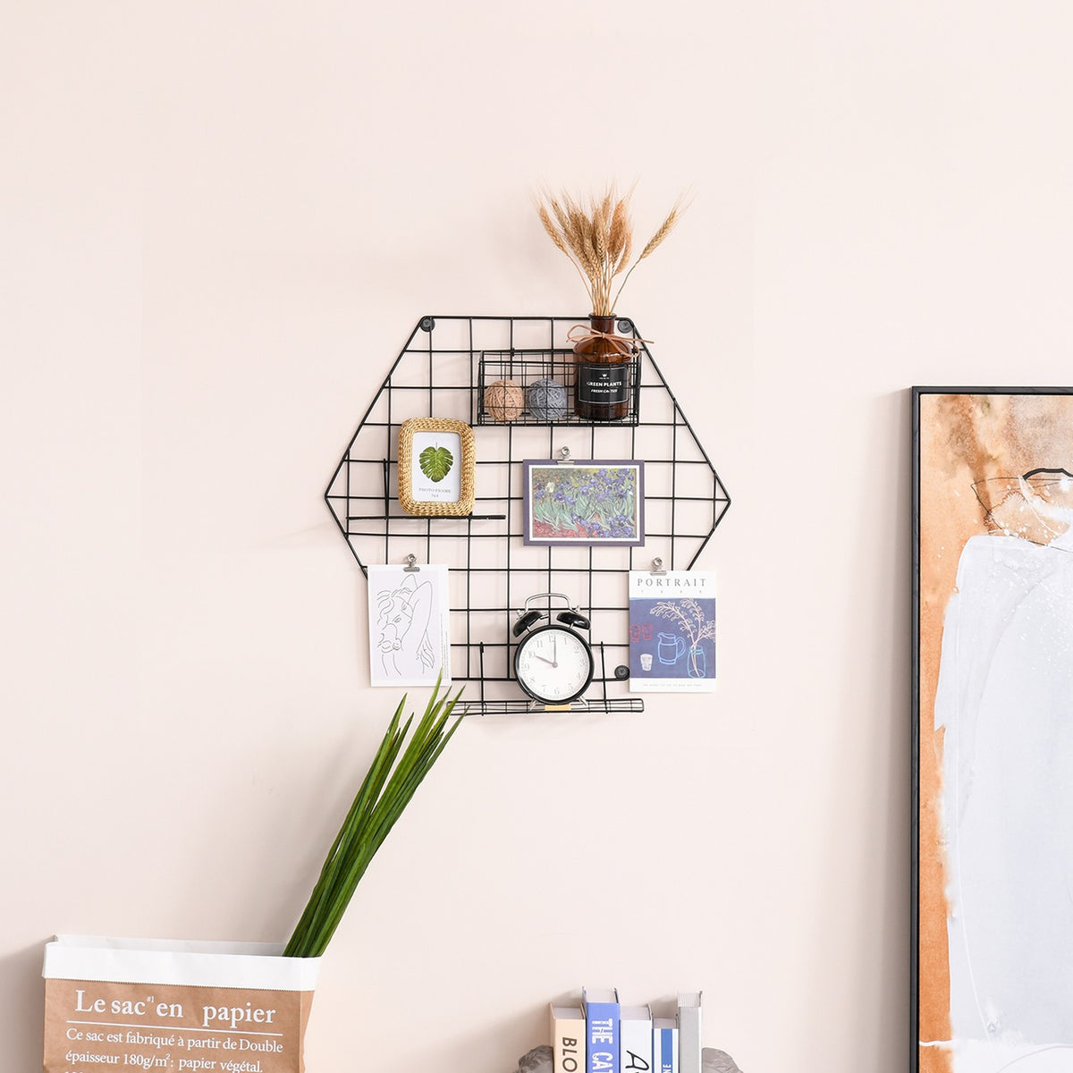 Wall Grid Wall Decor Diy Picture Shelf, Metal, Black, 50X44X8Cm, For Photos & Notes