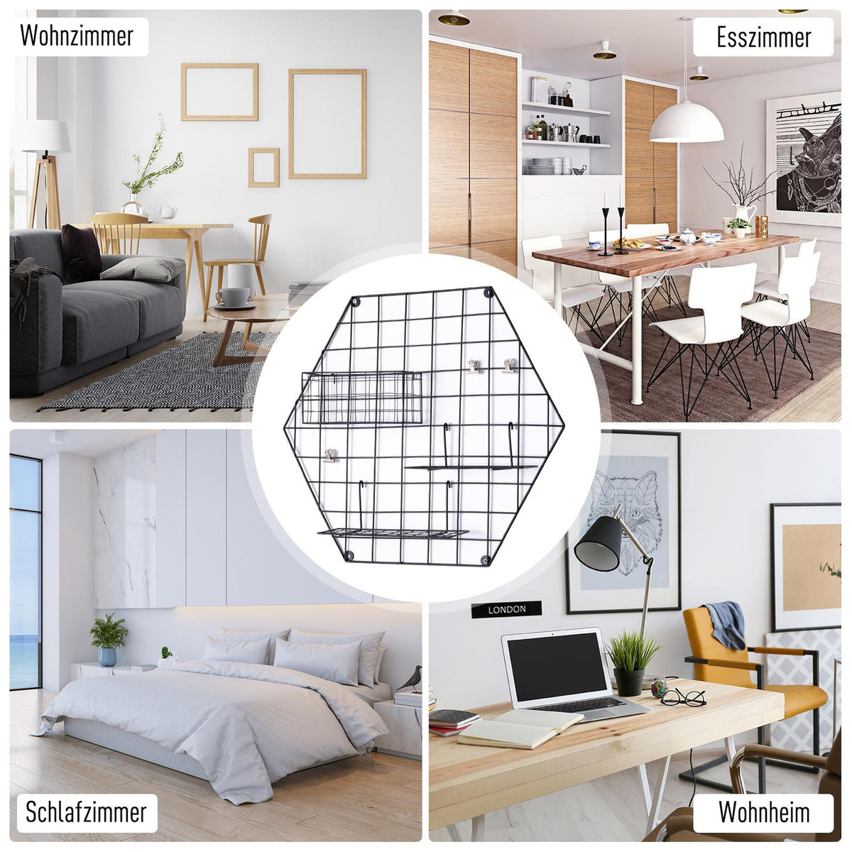 Wall Grid Wall Decor Diy Picture Shelf, Metal, Black, 50X44X8Cm, For Photos & Notes