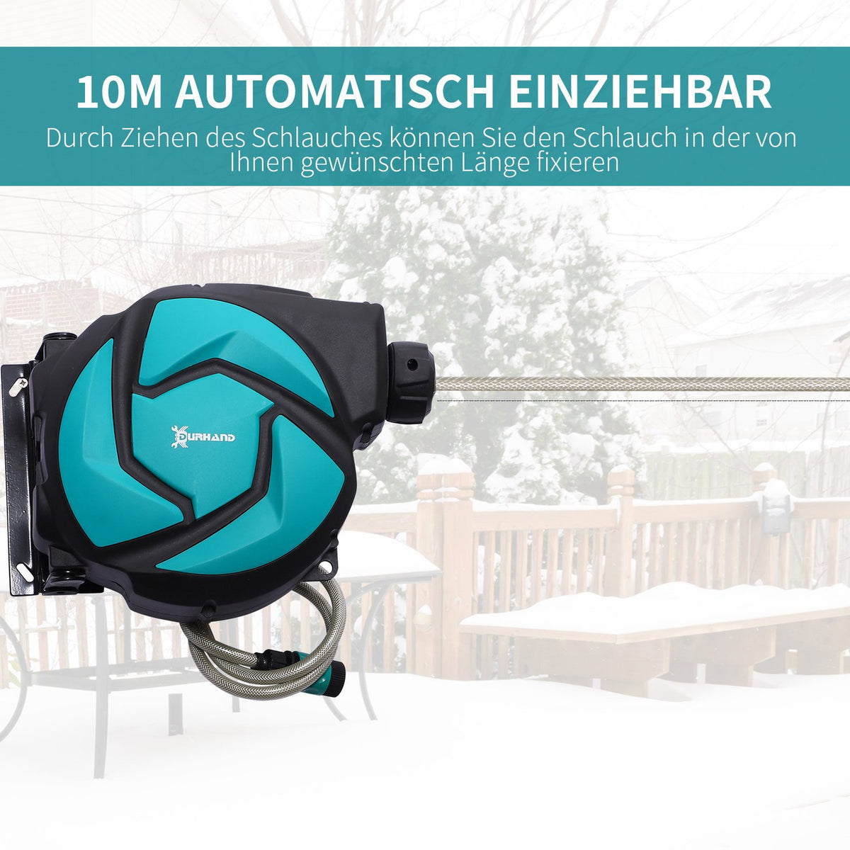 Wall Hose Box, Hose Reel, Swivels 180° With Multi-Shower, Frost Protection -5–45 °C, Plastic, Green + Black, 10 M
