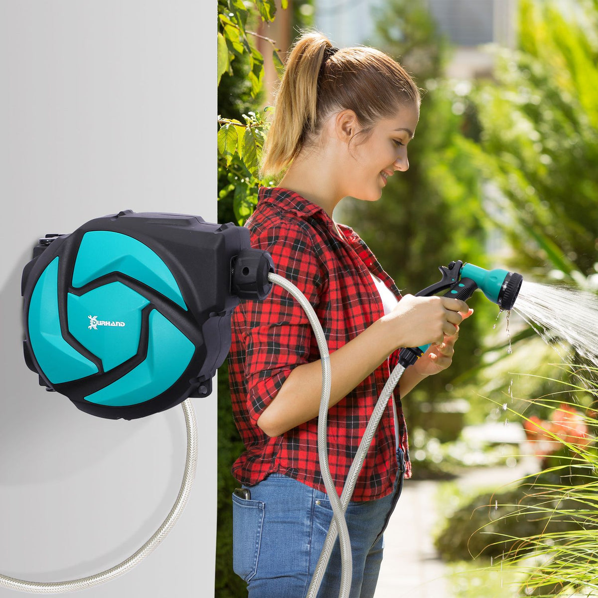 Wall Hose Box, Hose Reel, Swivels 180° With Multi-Shower, Frost Protection -5–45 °C, Plastic, Green + Black, 10 M