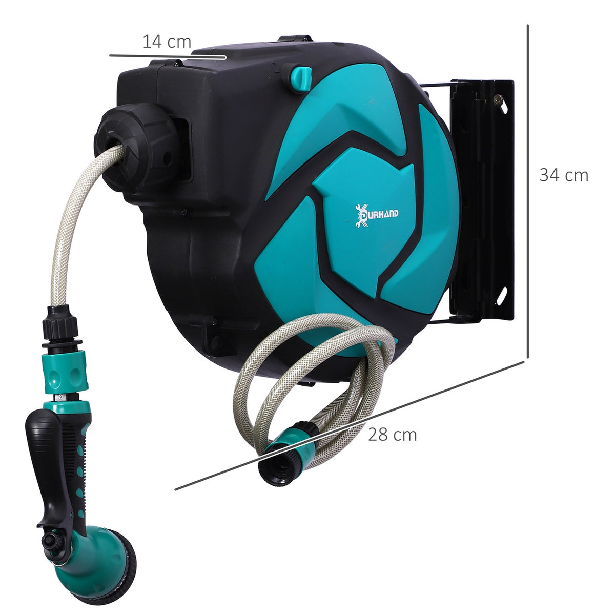 Wall Hose Box, Hose Reel, Swivels 180° With Multi-Shower, Frost Protection -5–45 °C, Plastic, Green + Black, 10 M