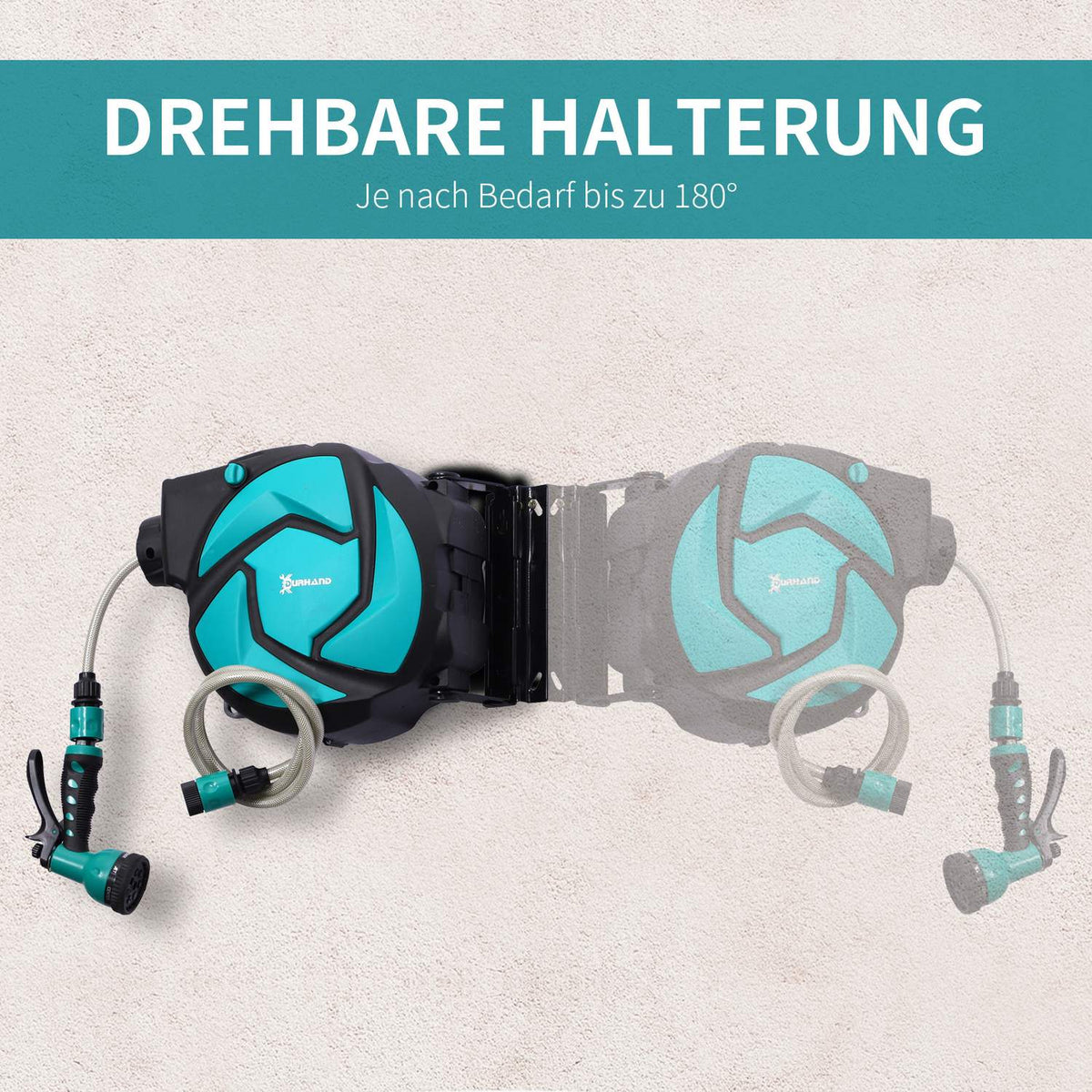 Wall Hose Box, Hose Reel, Swivels 180° With Multi-Shower, Frost Protection -5–45 °C, Plastic, Green + Black, 10 M